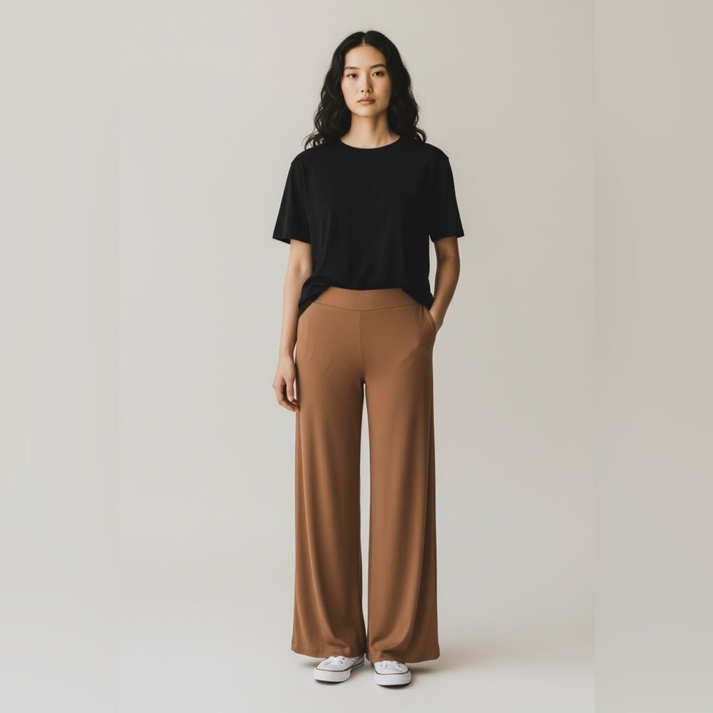 Three Dots Brown Wide Leg Pull-On Pants | Size M | Stretch | NWT
